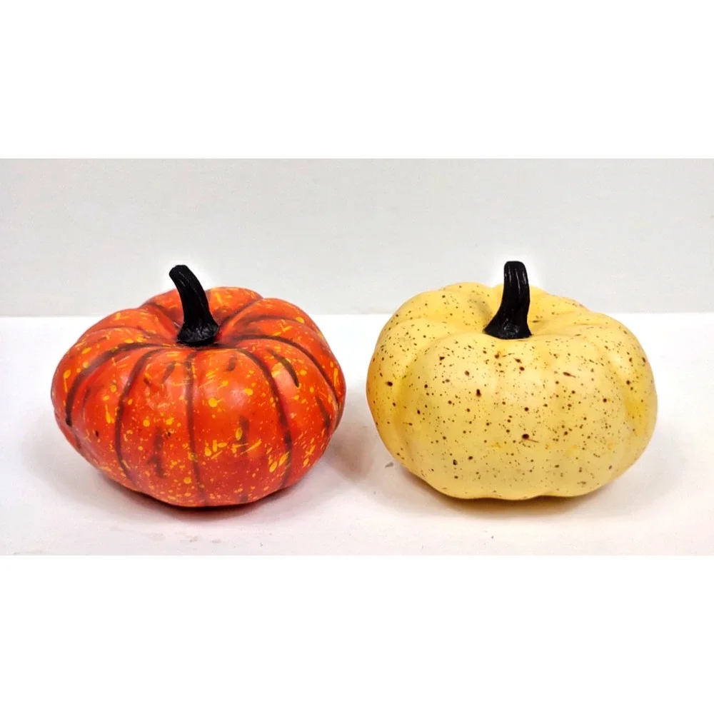 Set of 2 Vintage Decorative Pumpkins Small Foam Plastic Autumn Fall Decoration